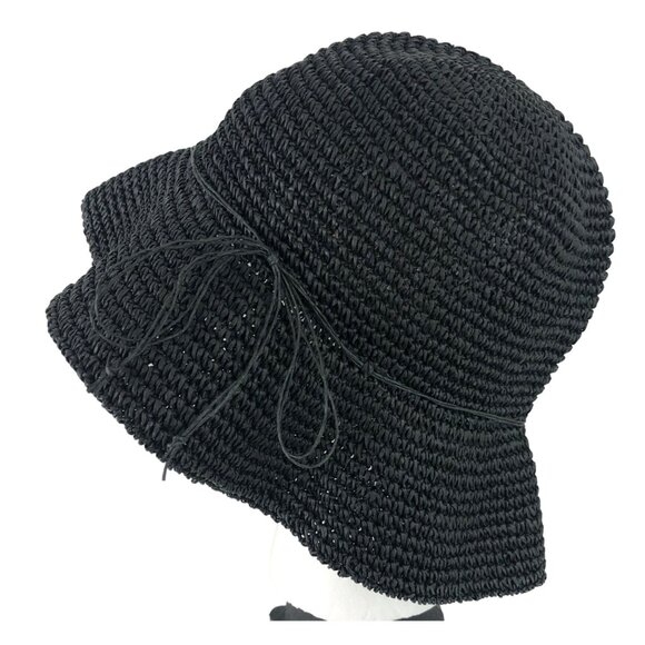 Wide Brim Floppy Packable Hat Ladies Black 100% Paper - Picture 6 of 12